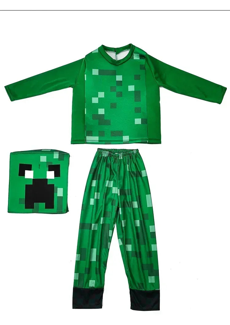 Costume de Gamer Pixel Block Steve pour Adultes – Cosplay Halloween Unisexe