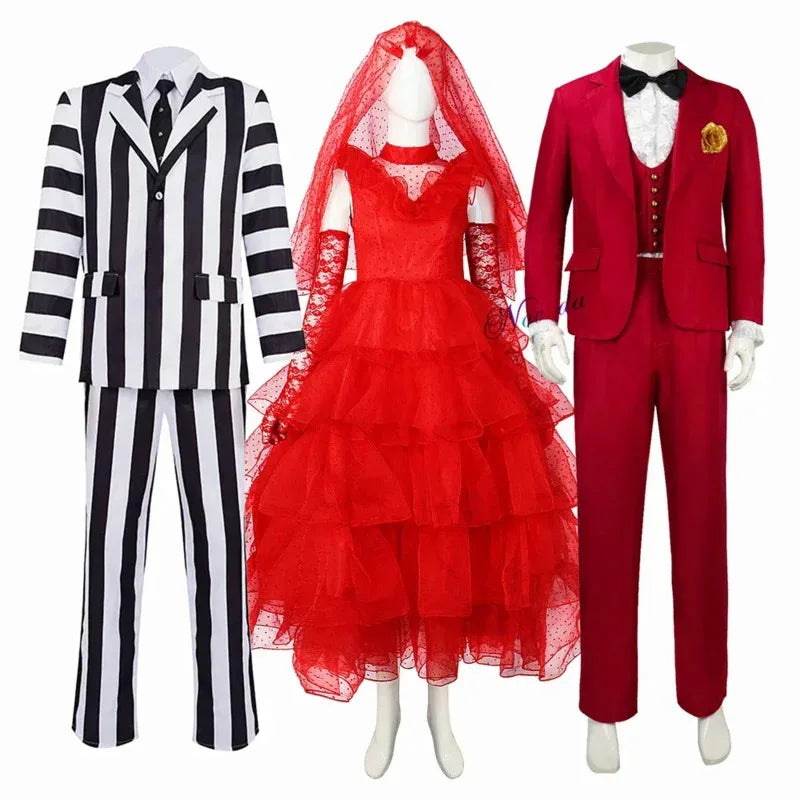 Costume de Mariée en Tulle Rouge pour Cosplay Beetlejuice – Robe Dramatique pour Halloween