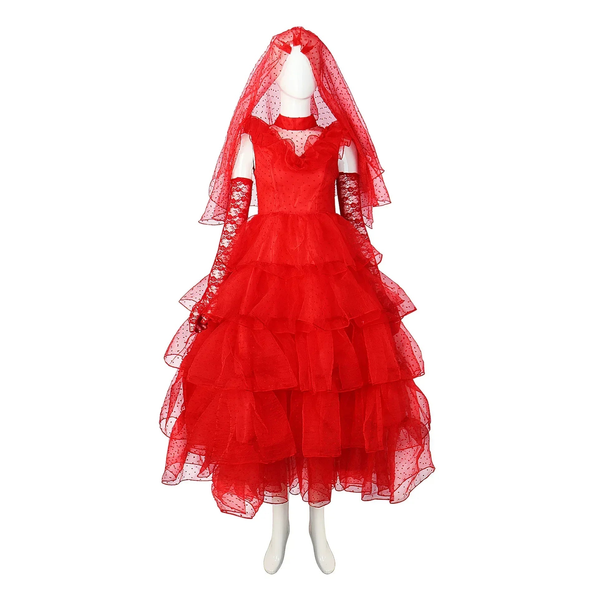 Costume de Mariée en Tulle Rouge pour Cosplay Beetlejuice – Robe Dramatique pour Halloween