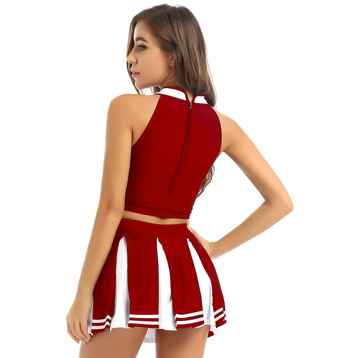 Costume de Pom-Pom Girl Sexy avec Crop Top et Jupe Plissée pour Halloween