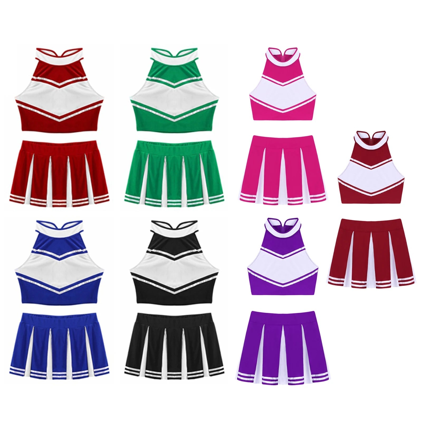 Costume de Pom-Pom Girl Sexy avec Crop Top et Jupe Plissée pour Halloween