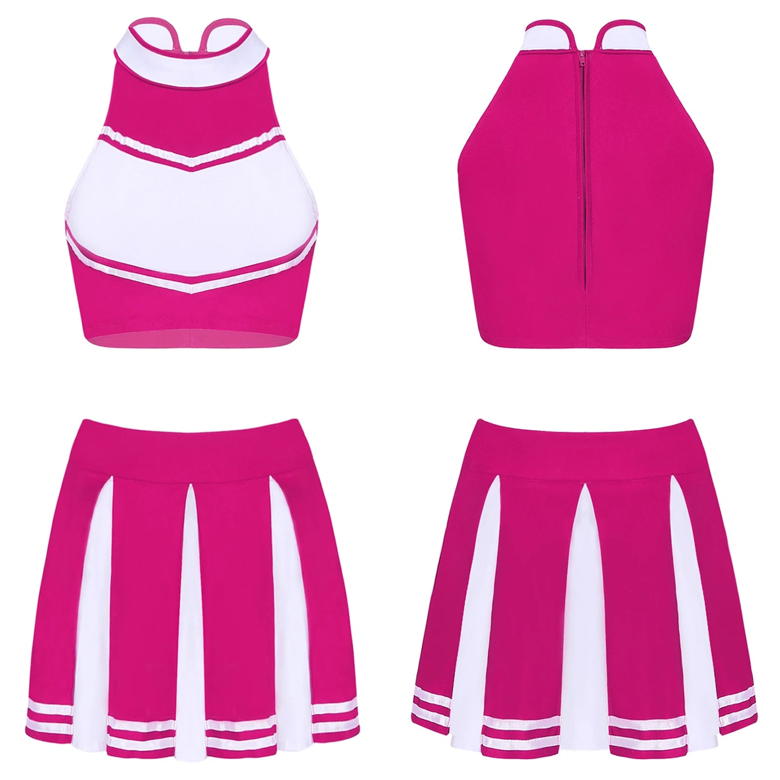 Costume de Pom-Pom Girl Sexy avec Crop Top et Jupe Plissée pour Halloween