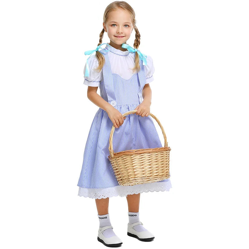 Costume de Robe Gingham Bleue de Dorothy pour Halloween et Cosplay – Tenue Vintage Authentique