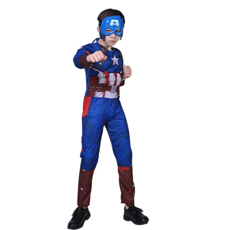 Costume de Super-Héros Captain America pour Enfants avec Détails Musculaires et Masque