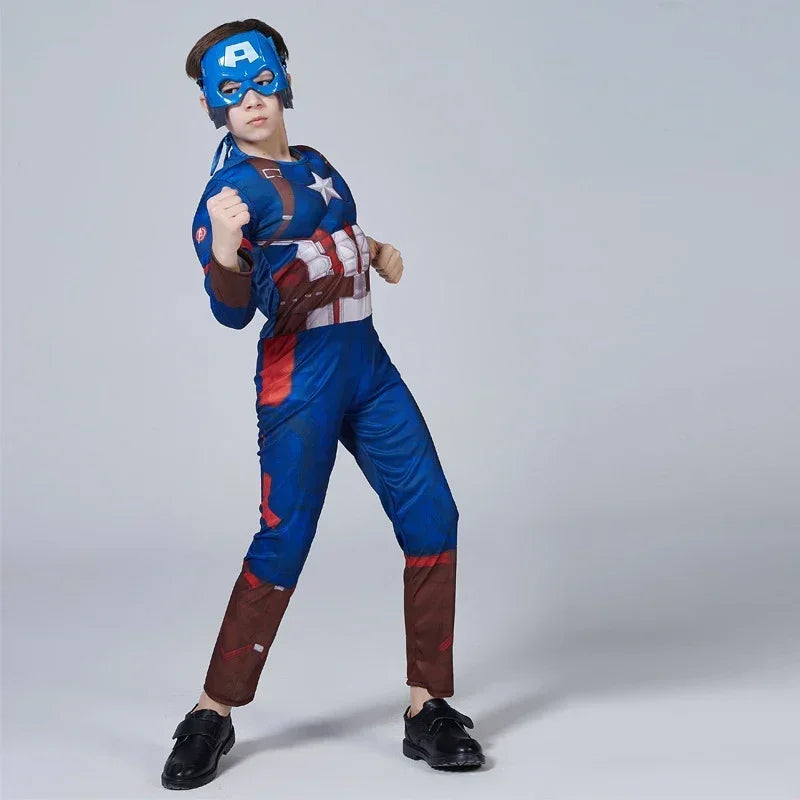 Costume de Super-Héros Captain America pour Enfants avec Détails Musculaires et Masque