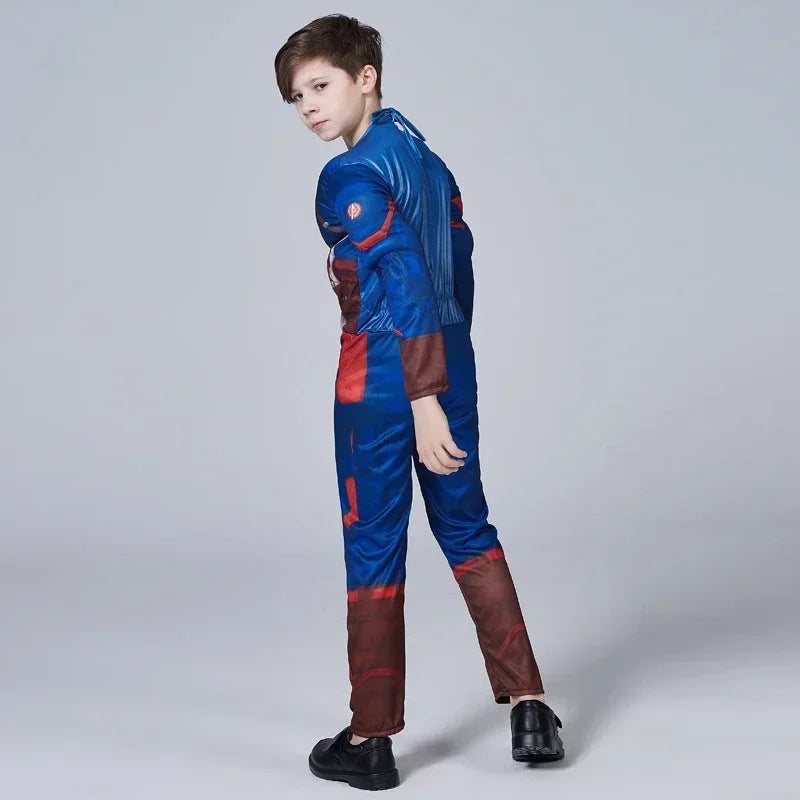 Costume de Super-Héros Captain America pour Enfants avec Détails Musculaires et Masque