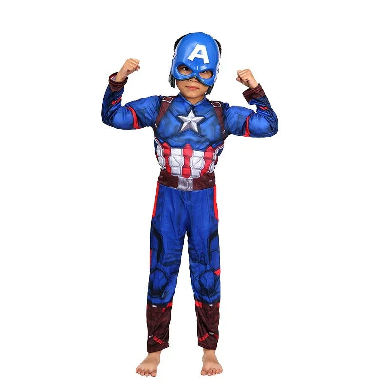 Costume de Super-Héros Captain America pour Enfants avec Détails Musculaires et Masque