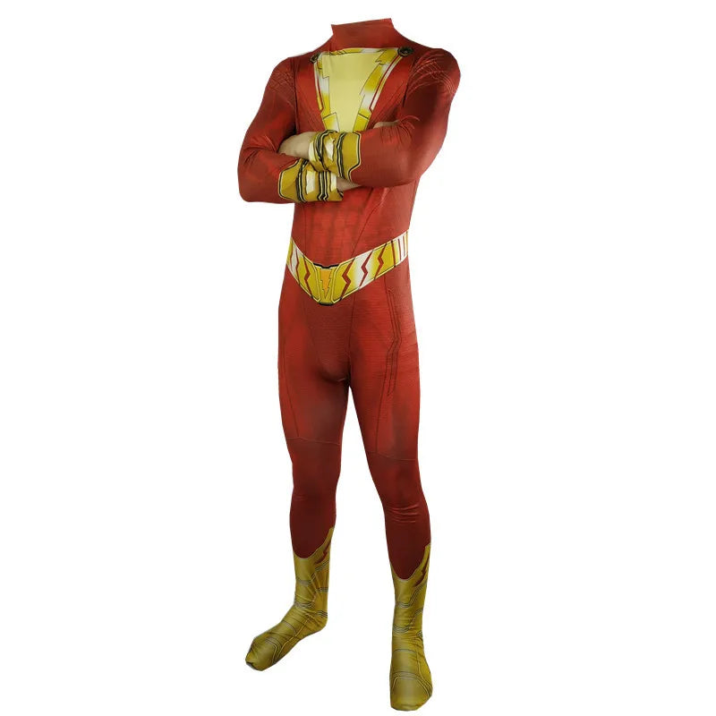 Costume de Super-Héros Shazam pour Enfants et Adultes – Combinaison Complète pour Halloween 2025