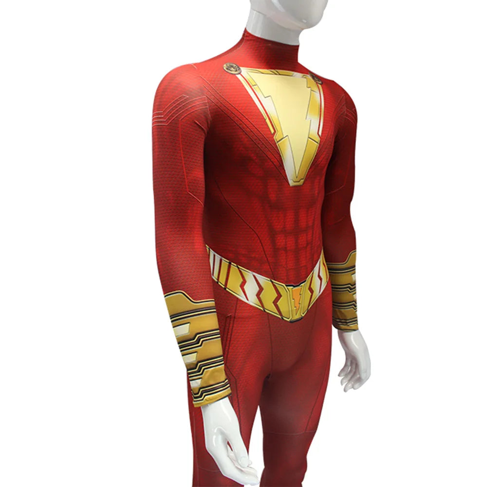 Costume de Super-Héros Shazam pour Enfants et Adultes – Combinaison Complète pour Halloween 2025