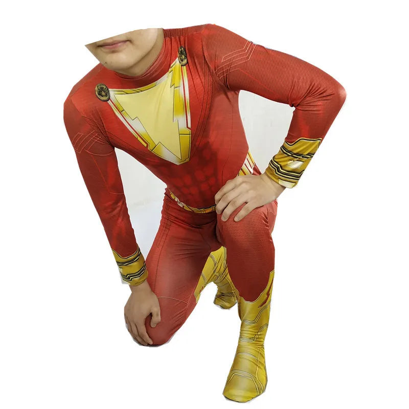 Costume de Super-Héros Shazam pour Enfants et Adultes – Combinaison Complète pour Halloween 2025
