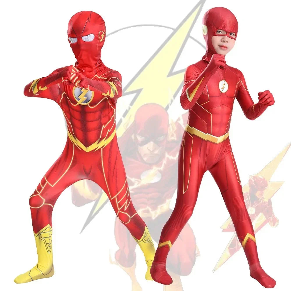 Costume de Super-Héros Unisexe Rouge avec Masque Intégré – Idéal pour Cosplay et Halloween
