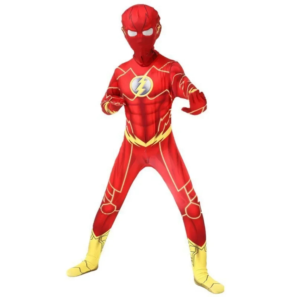 Costume de Super-Héros Unisexe Rouge avec Masque Intégré – Idéal pour Cosplay et Halloween