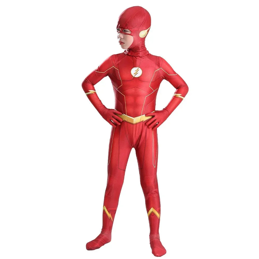 Costume de Super-Héros Unisexe Rouge avec Masque Intégré – Idéal pour Cosplay et Halloween