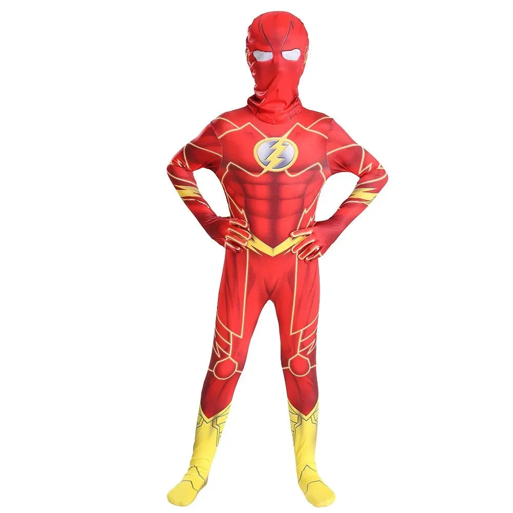 Costume de Super-Héros Unisexe Rouge avec Masque Intégré – Idéal pour Cosplay et Halloween