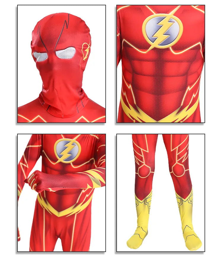 Costume de Super-Héros Unisexe Rouge avec Masque Intégré – Idéal pour Cosplay et Halloween