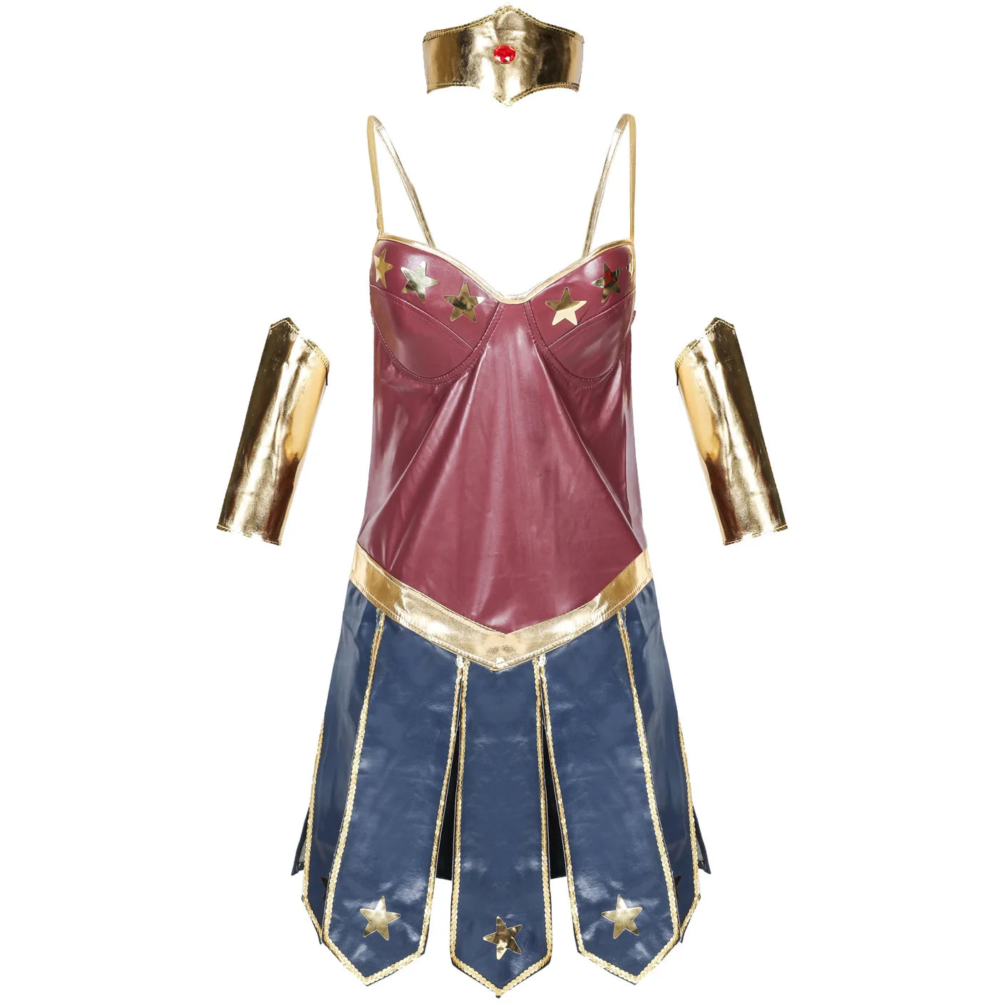 Costume de Super-Héros Wonder Woman pour Halloween 2025 – Robe Corset avec Jupe Plissée