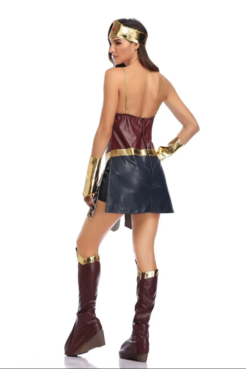 Costume de Super-Héros Wonder Woman pour Halloween 2025 – Robe Corset avec Jupe Plissée