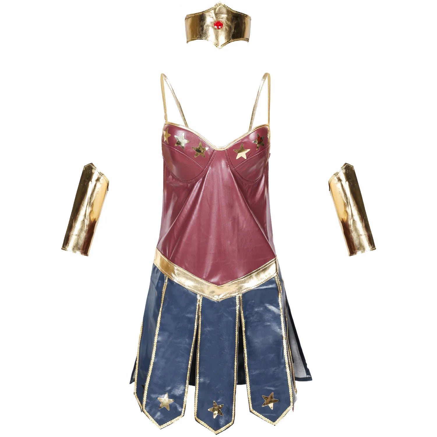 Costume de Super-Héros Wonder Woman pour Halloween 2025 – Robe Corset avec Jupe Plissée