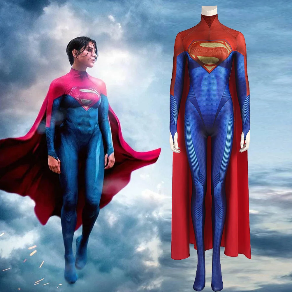 Costume de Super-héros Supergirl avec Cape Intégrée en Polyester et Spandex