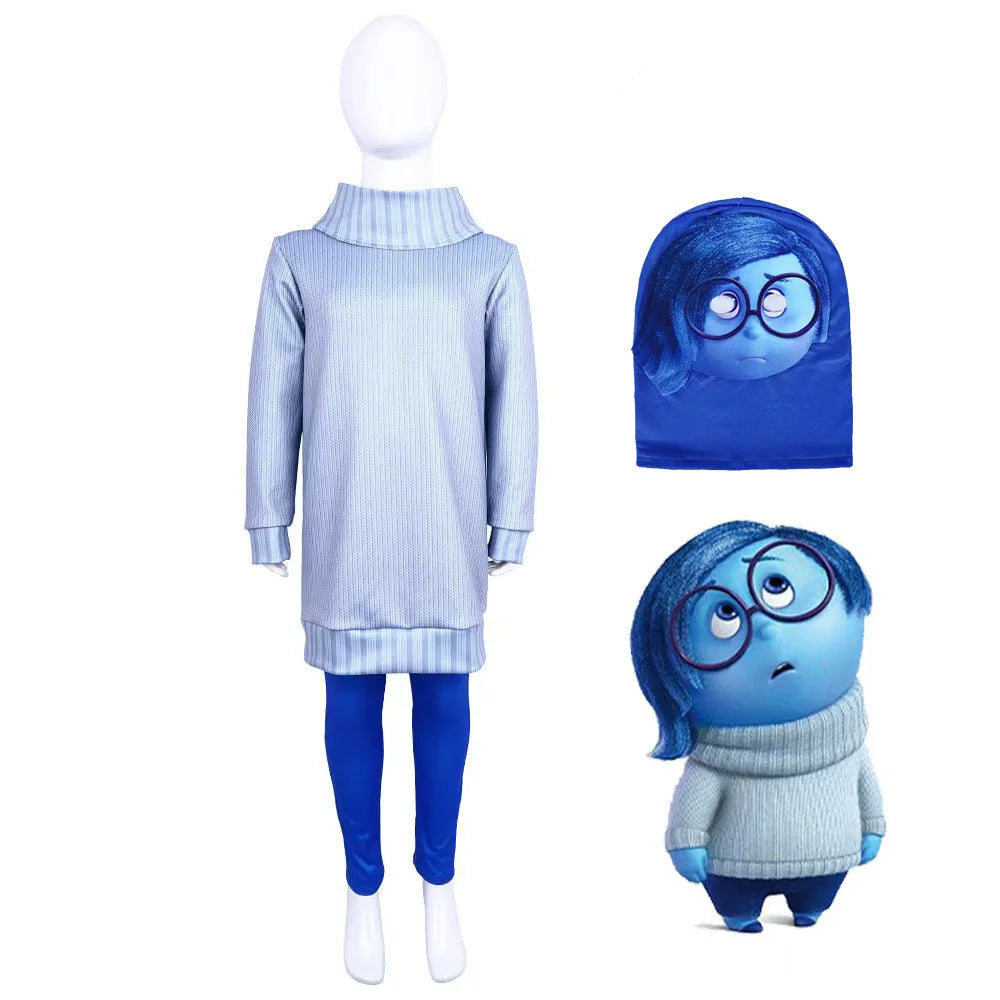 Costume de Tristesse et Joie Ensemble Cosplay Halloween pour Adultes et Enfants