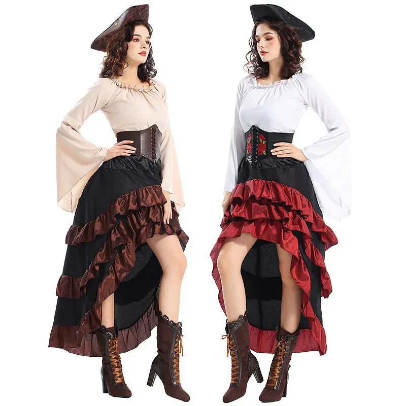 Costume de pirate pour femme avec corset et jupe à volants – Idéal pour Halloween et Cosplay