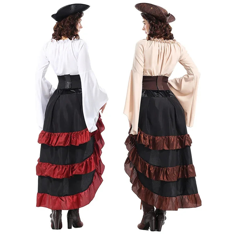 Costume de pirate pour femme avec corset et jupe à volants – Idéal pour Halloween et Cosplay