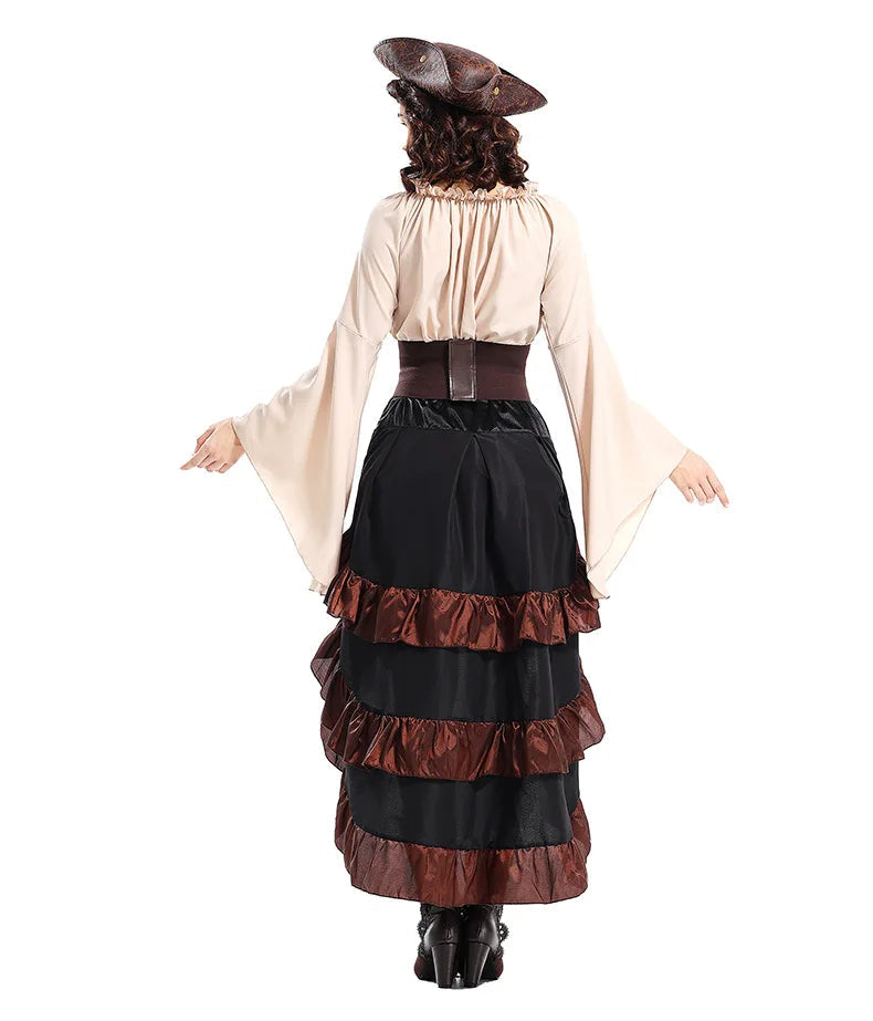 Costume de pirate pour femme avec corset et jupe à volants – Idéal pour Halloween et Cosplay
