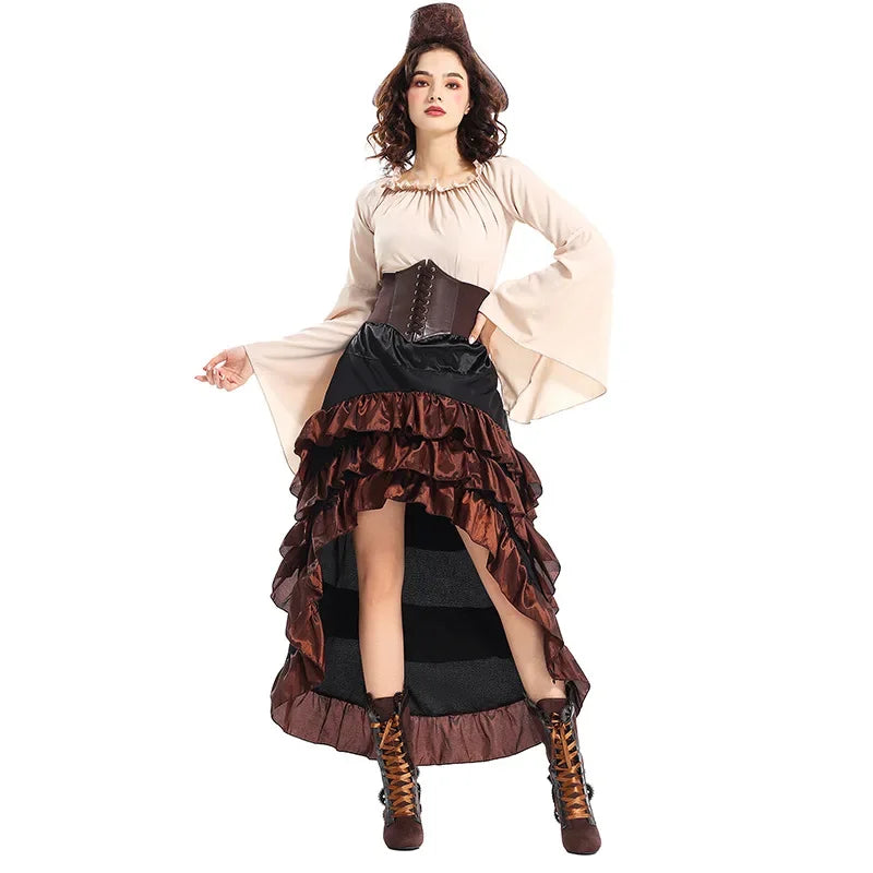Costume de pirate pour femme avec corset et jupe à volants – Idéal pour Halloween et Cosplay