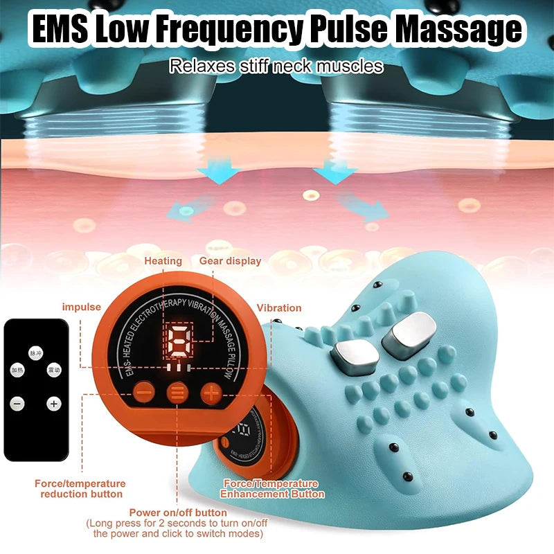 Coussin Massant Cervical avec Chauffage – Ergonomique, Portable, Réglages Personnalisables pour Détente à Domicile ou au Bureau