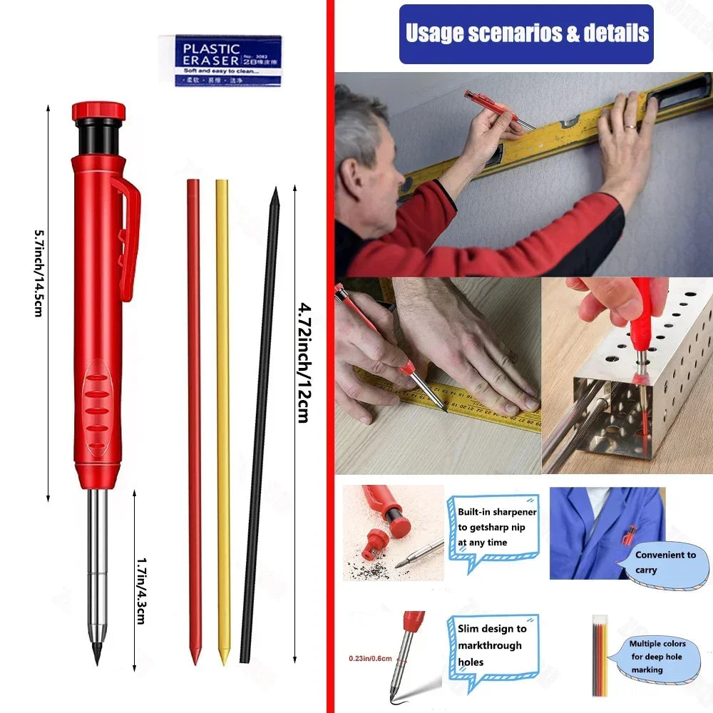 Crayon de Charpentier Métallique à Tête Longue pour Marquage Précis – Outil de Menuiserie