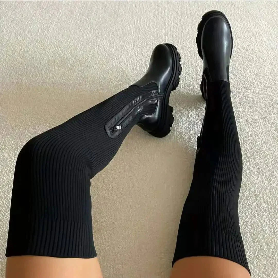 Cuissardes Chaussettes Extensibles pour Femmes avec Talon Bloc et Semelle Crantée 1