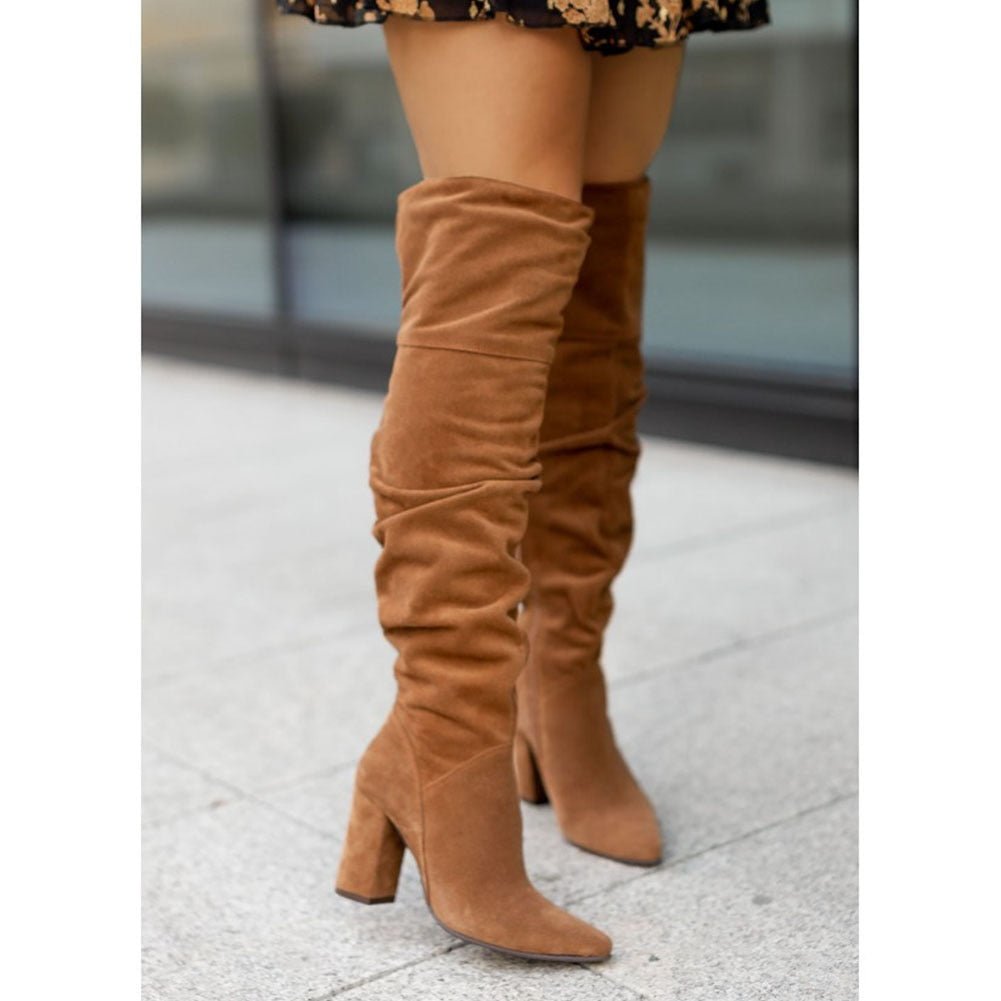 Cuissardes en faux suède pour femmes avec talon bloc et tige ample – Idéales pour l'automne et l'hiver 4