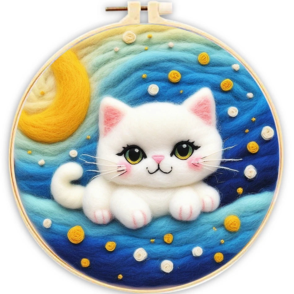 DIY Wool Embroidery Kit - Cute Cat Needle Felt Painting Craft for Home Decor