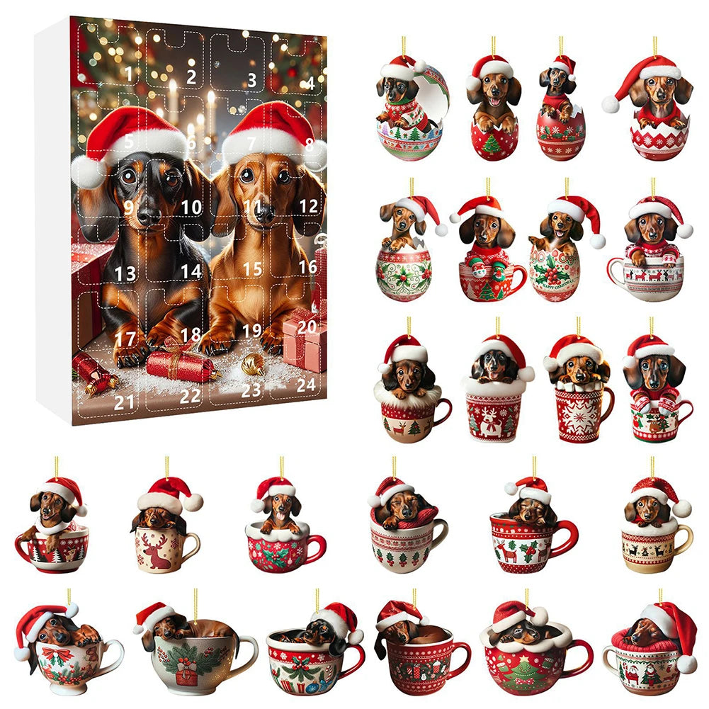 Dachshund Christmas Advent Calendar – 24 Days Countdown with Fun Dog Ornaments