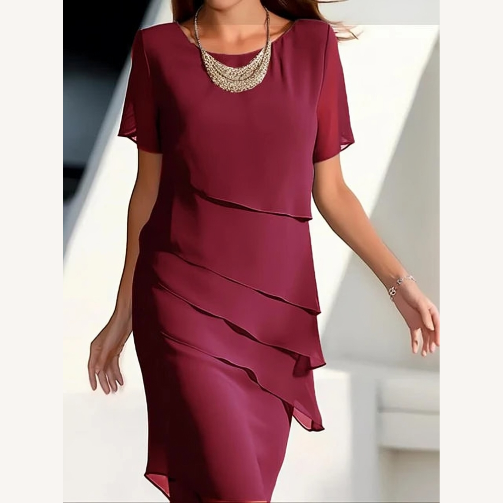 Robe Midi Femme Chic en Chiffon avec Manches Courtes – Élégante et Polyvalente pour Toutes Occasions