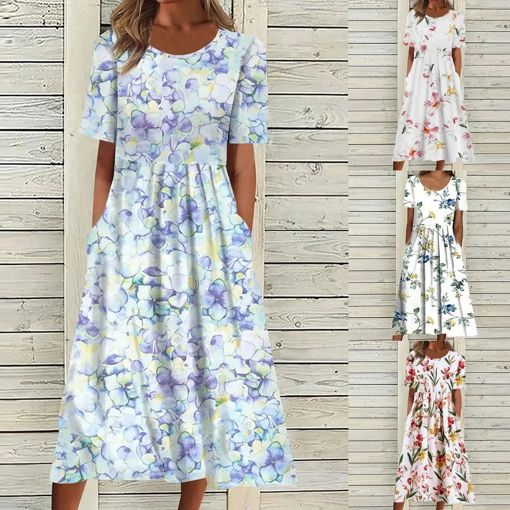Long Floral Print Dress for Women, Light and Elegant – Perfect for Summer and All Occasions