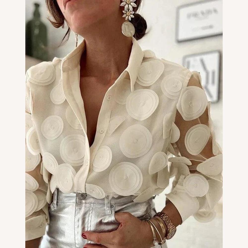 Chemisier Femme Transparent Brodé avec Appliqués 3D – Élégance Chic et Moderne