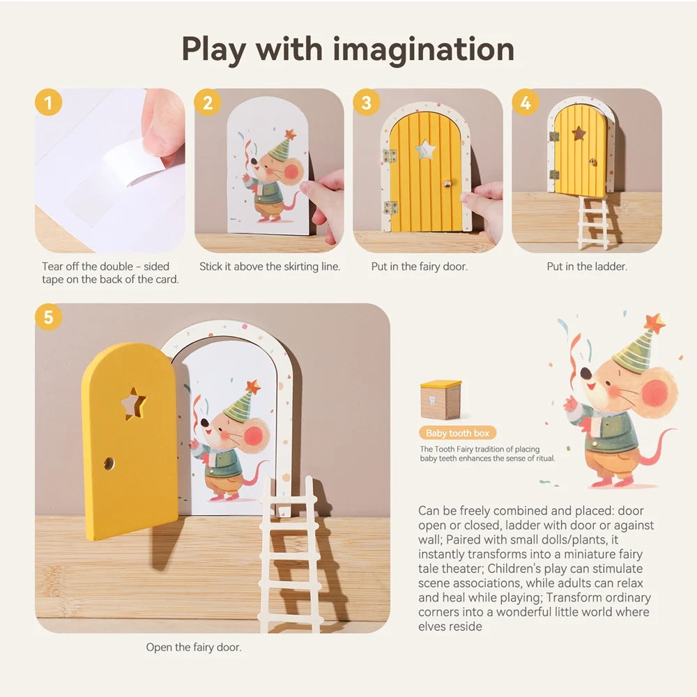 Décoration Murale Originale Porte de Fée en Bois pour Chambre d'Enfant – Déco Murale Magique et Boîte à Dents Commémorative