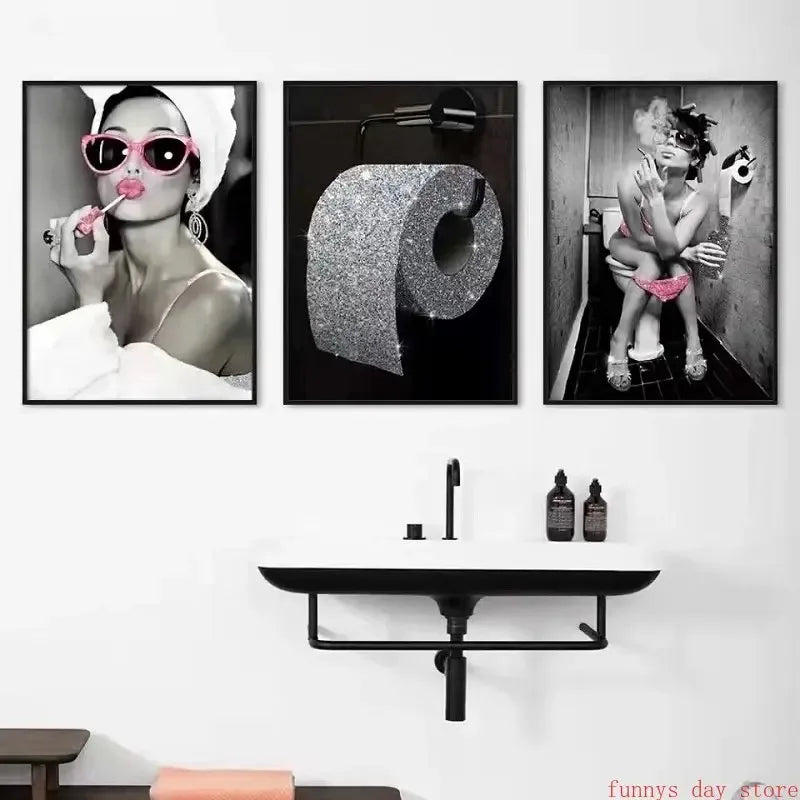 Bathroom Wall Decoration - Hepburn Canvas with Girl Drinking and Smoking