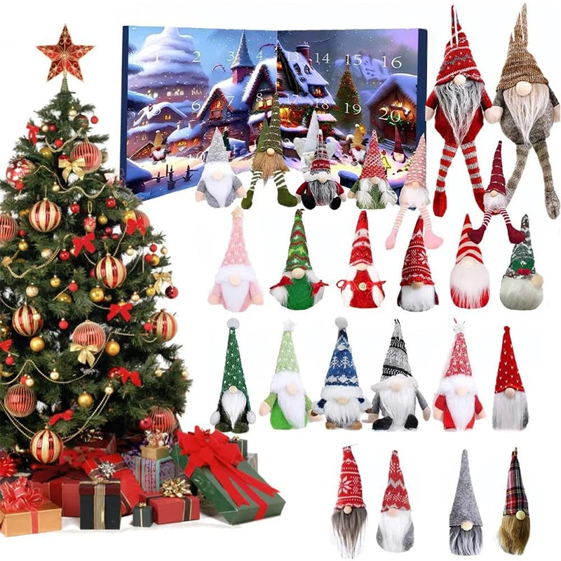 Décoration de Noël Gnome en Peluche - Ensemble de Calendrier de l'Avent Festif, Tissu Sûr et Doux, Idéal pour votre Décor de Fête
