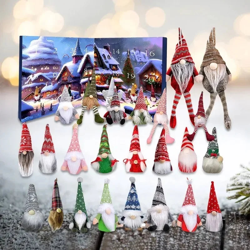 Décoration de Noël Gnome en Peluche - Ensemble de Calendrier de l'Avent Festif, Tissu Sûr et Doux, Idéal pour votre Décor de Fête