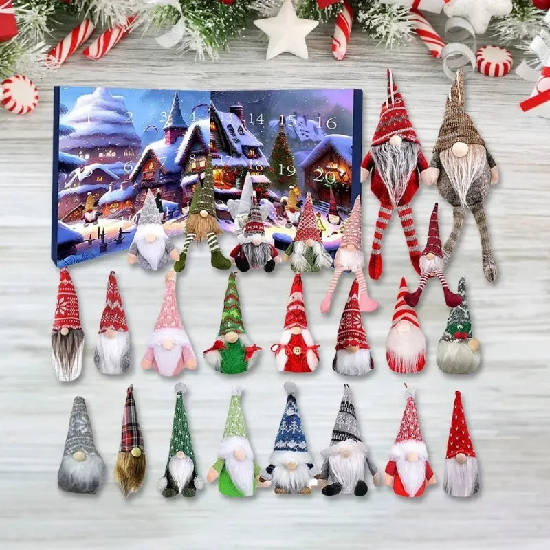 Décoration de Noël Gnome en Peluche - Ensemble de Calendrier de l'Avent Festif, Tissu Sûr et Doux, Idéal pour votre Décor de Fête