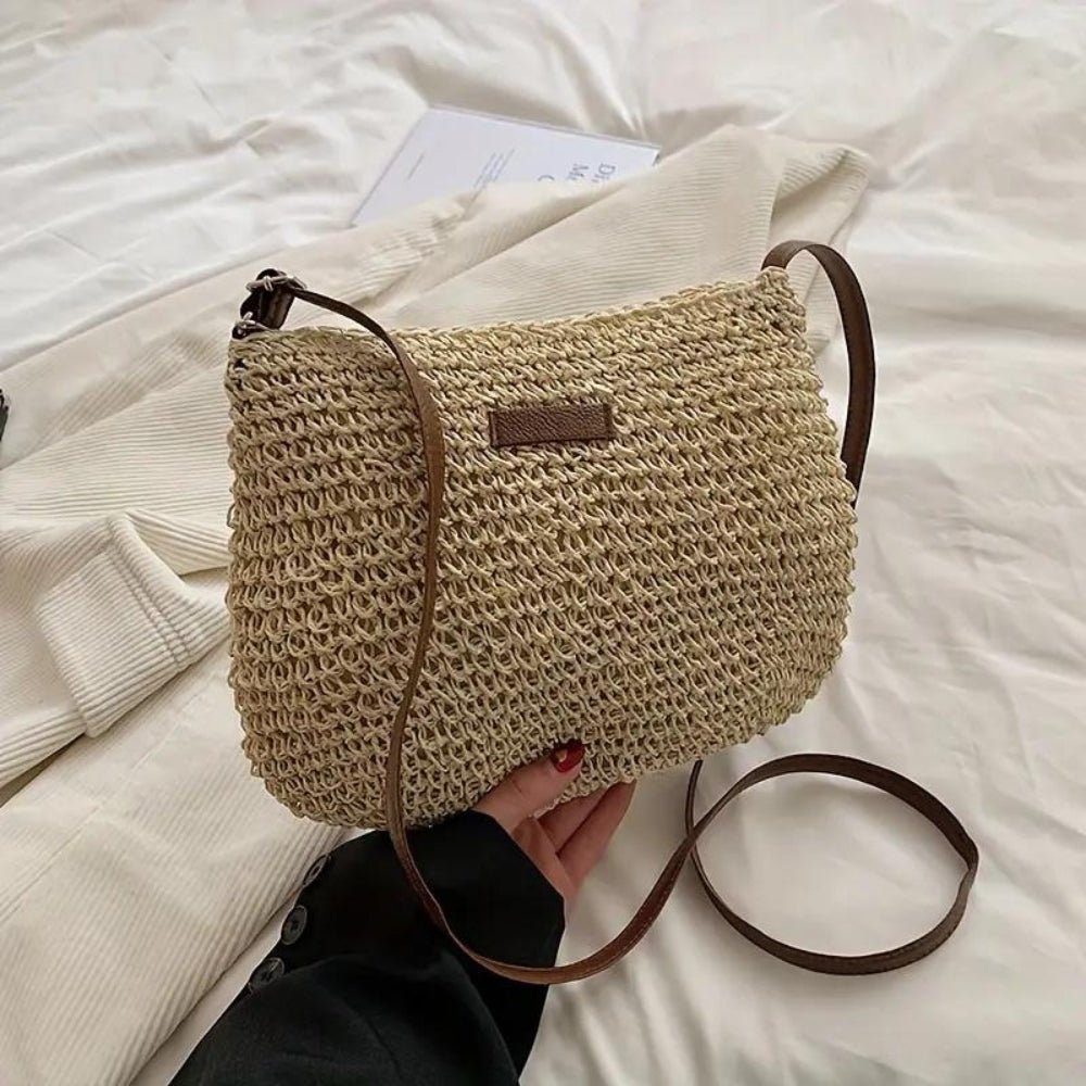 Sac à Bandoulière Femme en Paille Premium avec Bandoulière Ajustable en Cuir Végan – Idéal pour le Quotidien