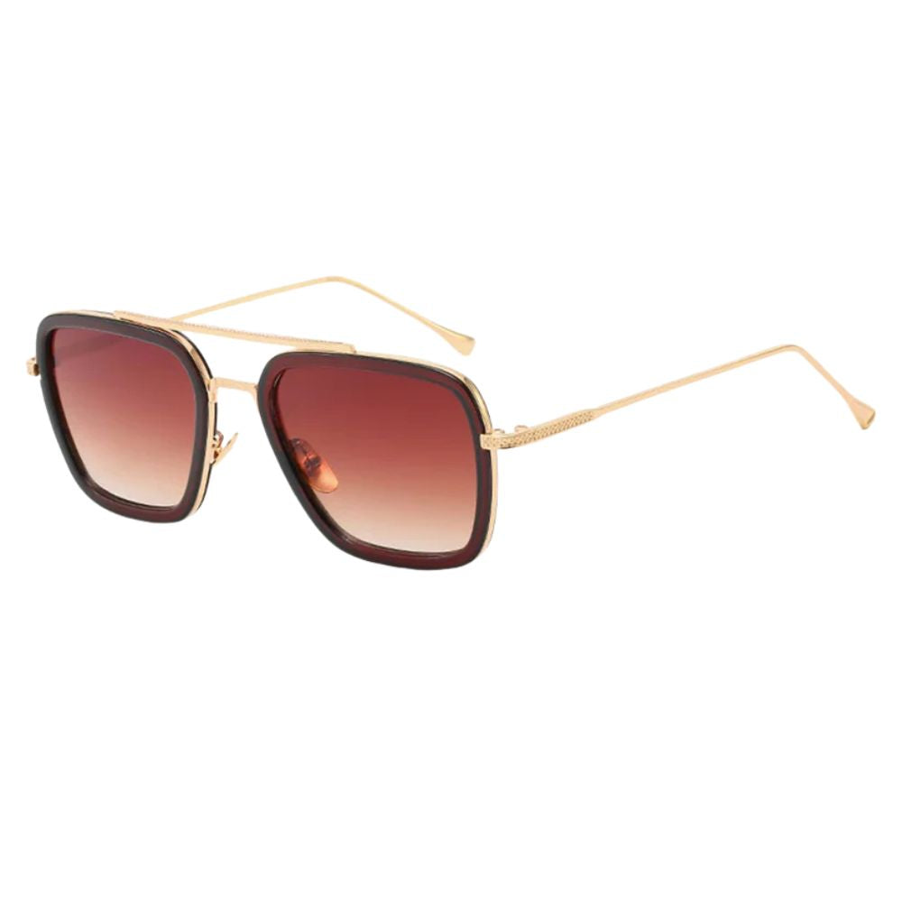 Women's Rectangular Thin Brown Glass Sunglasses - UV400 Protection and Elegant Design