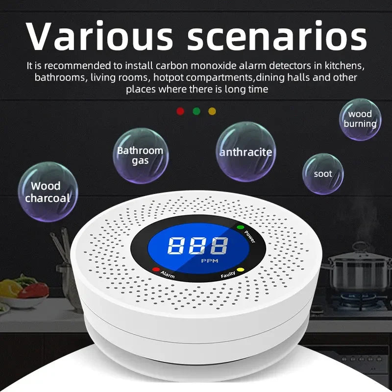 Détecteur de Monoxyde de Carbone avec Écran Numérique et Alarme – Certifié CE pour Maison et Bureau