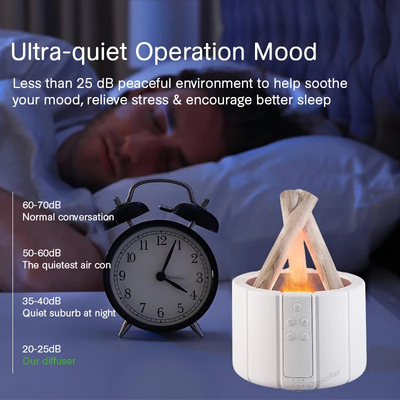 Diffuseur d'Arome Ultrasonique 280ml avec Flamme Simulée et Lumière LED – Humidificateur d'Air pour Maison et Bureau