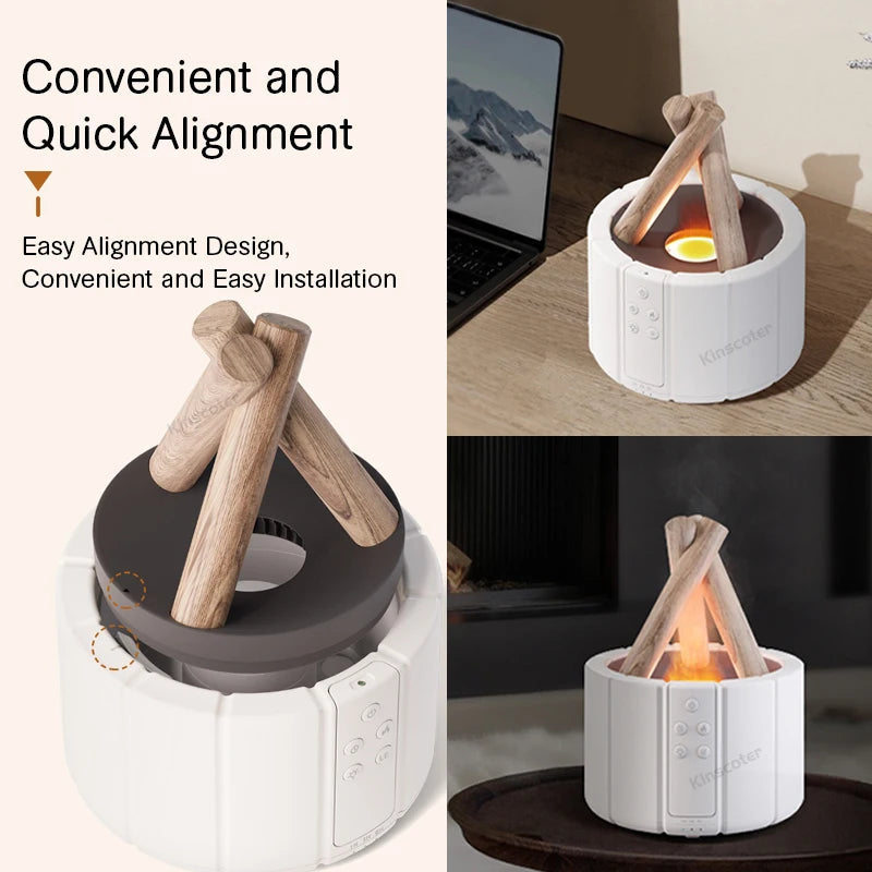 Diffuseur d'Arome Ultrasonique 280ml avec Flamme Simulée et Lumière LED – Humidificateur d'Air pour Maison et Bureau