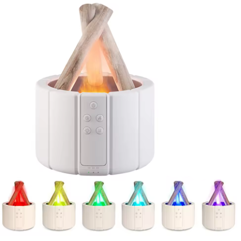 Diffuseur d'arôme ultrasonique 280 ml avec flamme simulée et lumière DEL – Humidificateur d'air pour maison et bureau