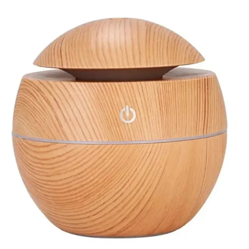 Compact Wooden Ultrasonic Aroma Diffuser with LED Lighting – USB Humidifier for Essential Oils