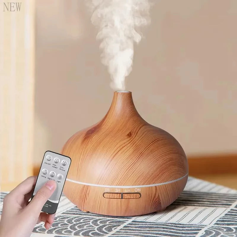 Diffuseur d'Huiles Essentielles 500ml avec Télécommande et Lumières Colorées – Humidificateur en Bois